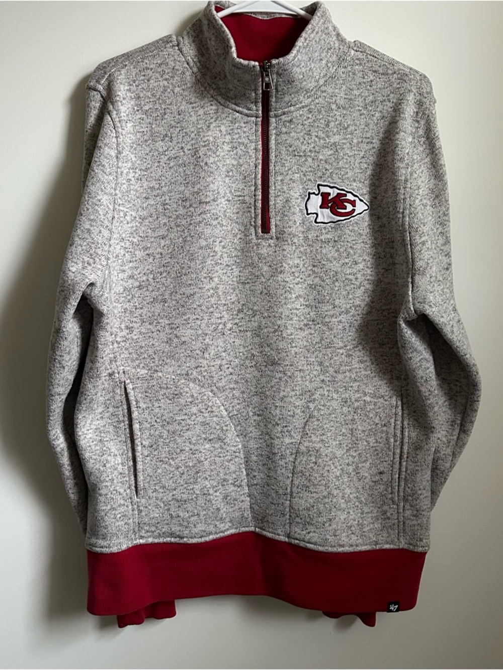 ‘47 Kansas City Chiefs Quarter Zip Pullover Gray Red Men’s Medium NFL Football